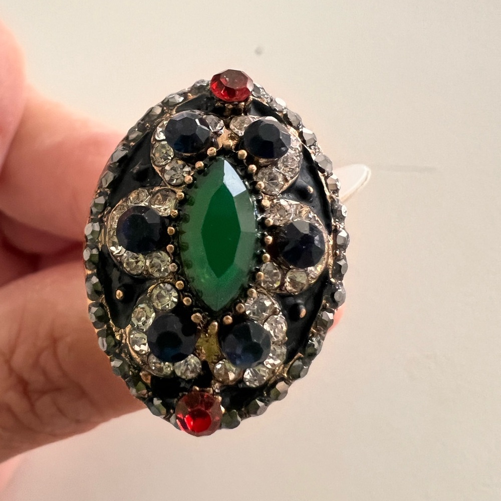 Intricate Black and Green Filigree Ring